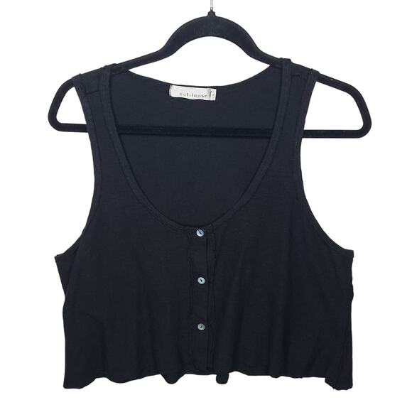 Cut Loose Sleeveless Button Front Crop Tank Top Large Boxy Lagenlook Minimalist - Picture 1 of 6